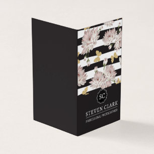 Cartão De Visita Flores e Borboletas   Striped