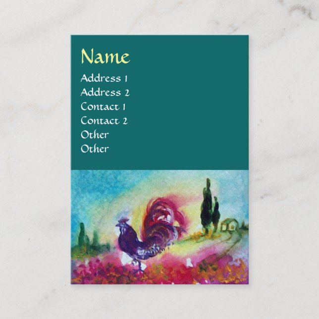 Cartão De Visita FLORES E ROOSTER NEGRO, Verde Azul (Frente)