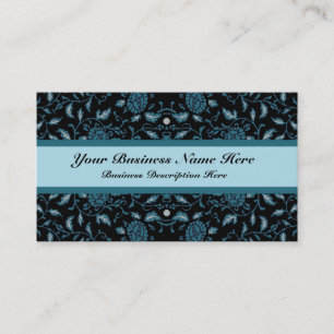 Cartão De Visita Flores Elegantes, Black and Teal Damask