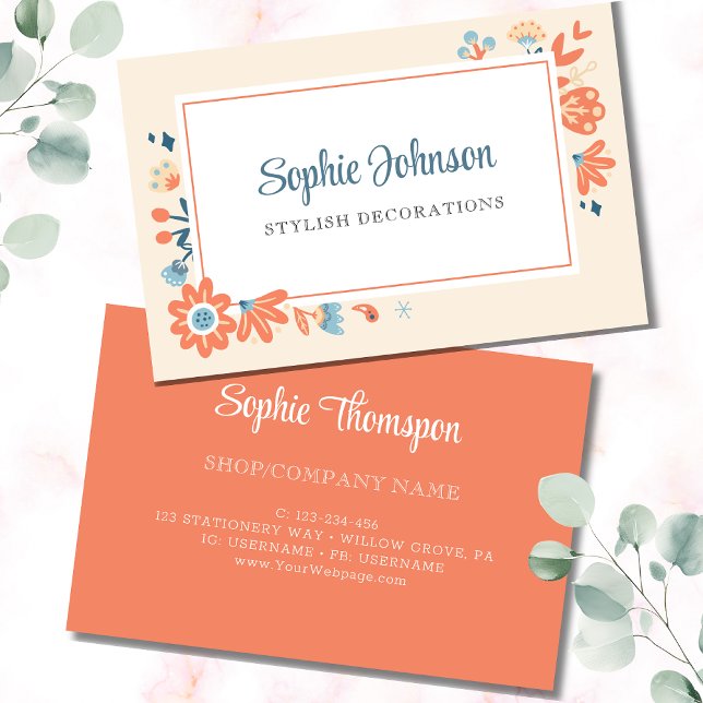 Cartão De Visita Flores folclóricas nórdicas (Criador carregado)