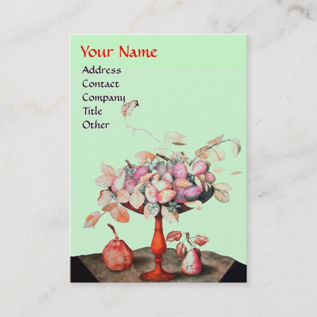 Cartão De Visita FLORES FRUTAS DA SEASON, DEIXA MONOGRAMA Verde Ros (Frente)