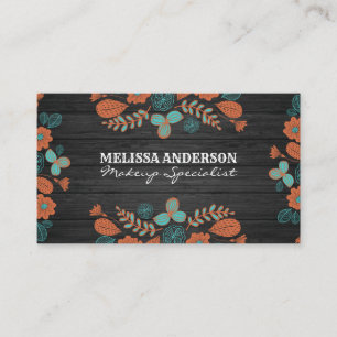 Cartão De Visita Flores Ilustrativas e Madeira Vintage