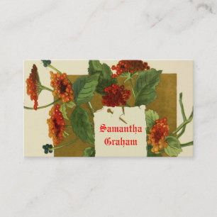 Cartão De Visita Flores laranja vermelho vintage florais personaliz