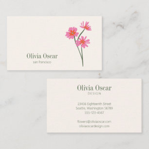 Cartão De Visita Flores Minimalistas Modernas Rosa Verde Floral
