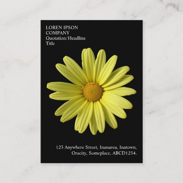 Cartão De Visita Flores Mínimas - Margarida Amarela - Preto (Frente)