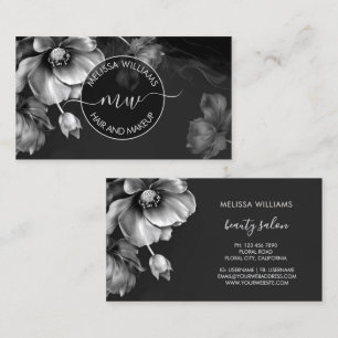Cartão De Visita Flores Prateadas Logotipo Preto
