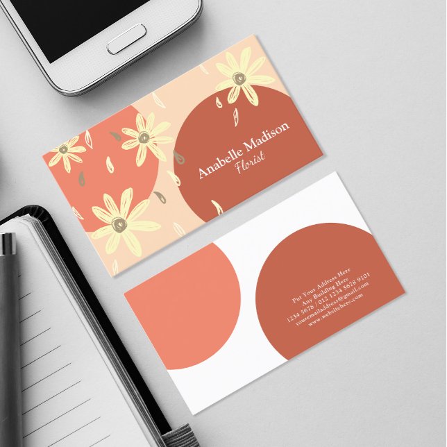 Cartão De Visita Flores Retiradas De Mão Autenticadas | Pastel (Criador carregado)