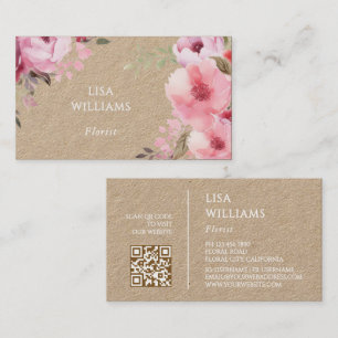 Cartão De Visita Flores Rosa Aquarela Kraft