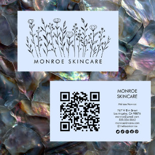 Cartão De Visita Flores Selvagens Linha Elegante Art QR Code Ícones