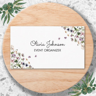 Cartão De Visita Flores Silvestres Roxas Aquarela Personalizadas