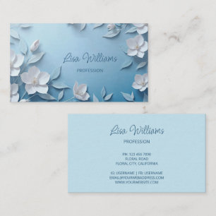 Cartão De Visita Flores simples 3D brancas