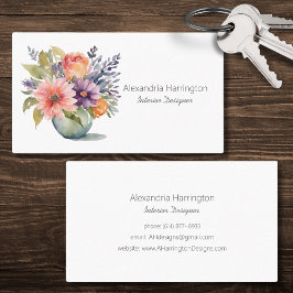Cartão De Visita Flores Simplísticas de Aquarela em Vase