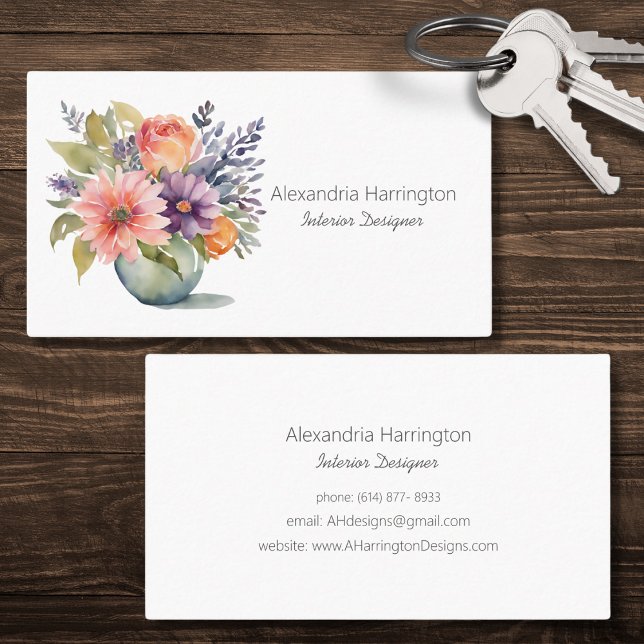 Cartão De Visita Flores Simplísticas de Aquarela em Vase (Criador carregado)