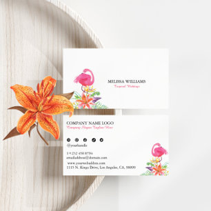 Cartão De Visita Flores Tropicais e Planner de Casamento Flamingo R