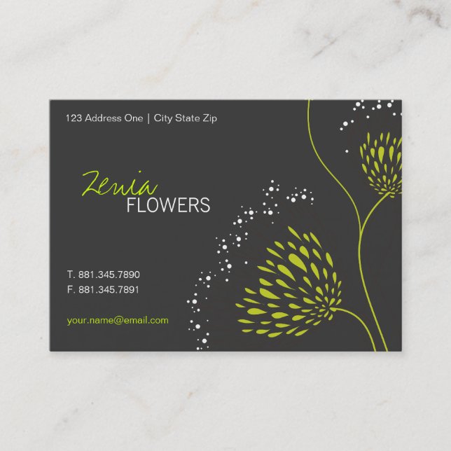 Cartão De Visita Flores Verdes Chrysanthemum Flores Chic Elegantes (Frente)