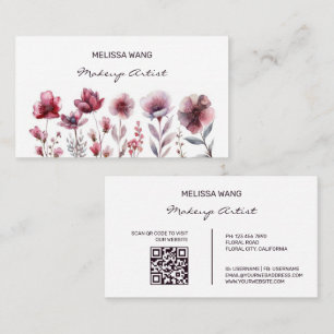 Cartão De Visita Flores Vermelhas de Borgonha Aquarela