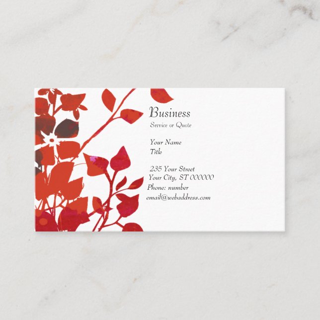 Cartão De Visita Flores vermelhas modernas da aguarela floral no (Frente)
