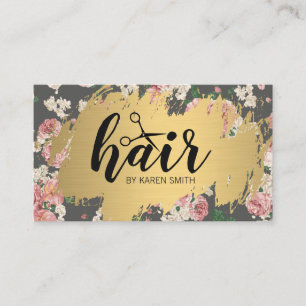 Cartão De Visita Flores Vintage Douradas Hairstylist