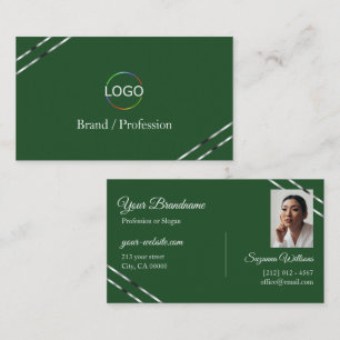 Cartão De Visita Floresta Verde com Logotipo e Foto de Linhas Prate
