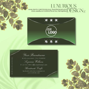 Cartão De Visita Floresta verde com Ouros de decoração prateada e l