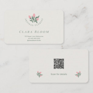 Cartão De Visita Florista Artesanal Minimalista Código QR Botânico