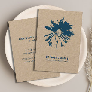 Cartão De Visita Florista azul elegante minimalista da flor