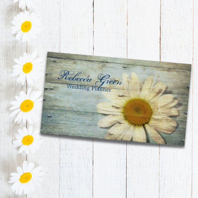 Cartão De Visita florista branco de margarida azul-aqua (aqua blue barn wood white daisy florist business card)