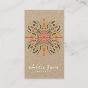 Cartão De Visita Florista de Botânica Designer de Mandala de Folhag