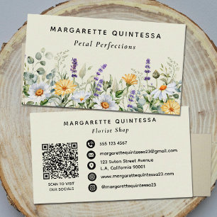 Cartão De Visita Florista de Flores Silvestres Aquarela Floral Rúst
