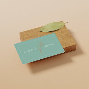 Cartão De Visita Florista Elegante com Moldura Bege Verde