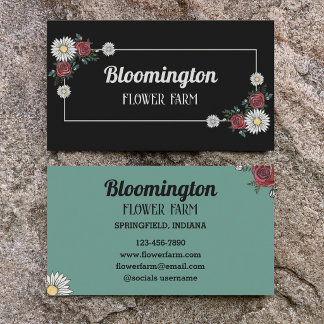 Cartão De Visita Florista elegante ilustração floral Preto & Verde