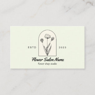 Cartão De Visita Florista Flor de Dente-de-Leão Elegante Bege Verde