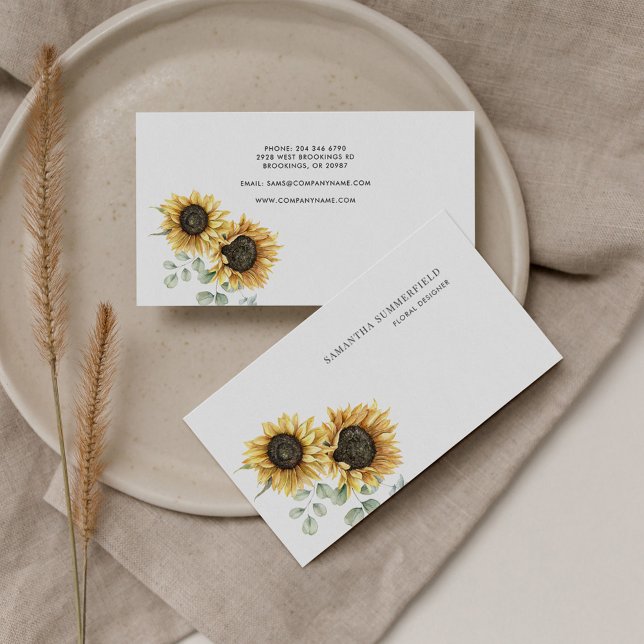 Cartão De Visita Florista Girassol Eucalyptus Greenery (Florist Sunflower Eucalyptus Greenery Business Card)