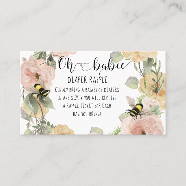Cartão De Visita Flower Wreath Oh Babee Bumblebee Fralda Raffle (Frente)