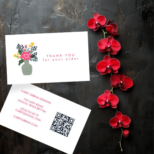 Cartão De Visita FLOWVASE VASE Pedido de Código QR Obrigado Persona (FLOWER VASE QR Code Order Thank You Custom Business Card
)