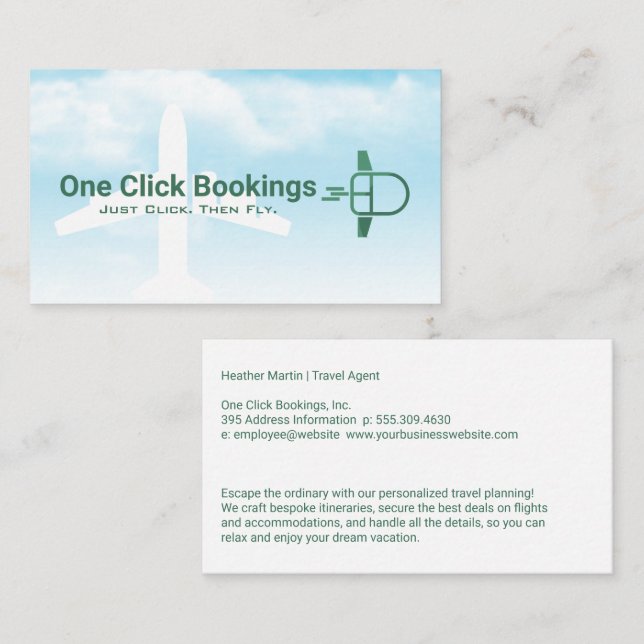 Cartão De Visita Flying Computer Mouse | Travel Agency (Frente/Verso)