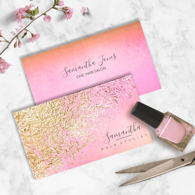 Cartão De Visita Foil Abstrato Dourado Peach ID775 (Criador carregado)