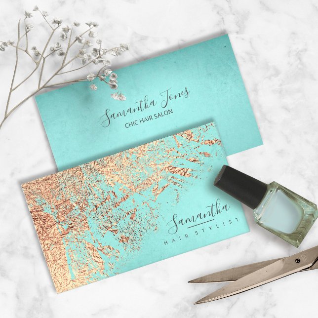 Cartão De Visita Foil Abstrato Dourado Teal ID775 (Criador carregado)