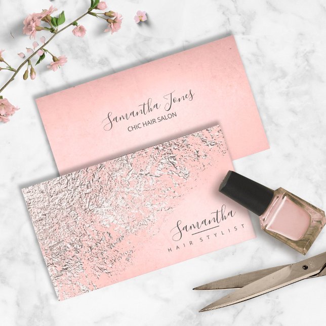 Cartão De Visita Foil Abstrato Silver Rosa Dourado ID775 (Criador carregado)