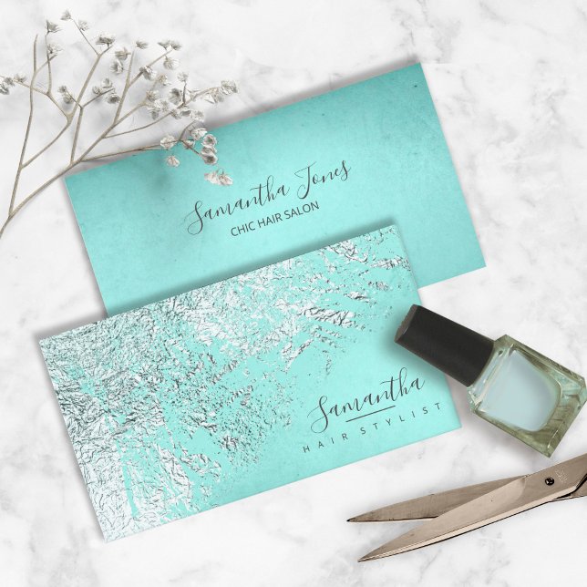 Cartão De Visita Foil Abstrato Silver Teal ID775 (Criador carregado)