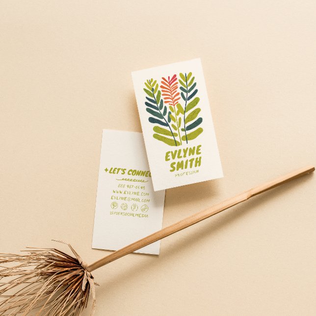 Cartão De Visita Folga Verde Escrita em Negrito Retro Funky Floral (Criador carregado)