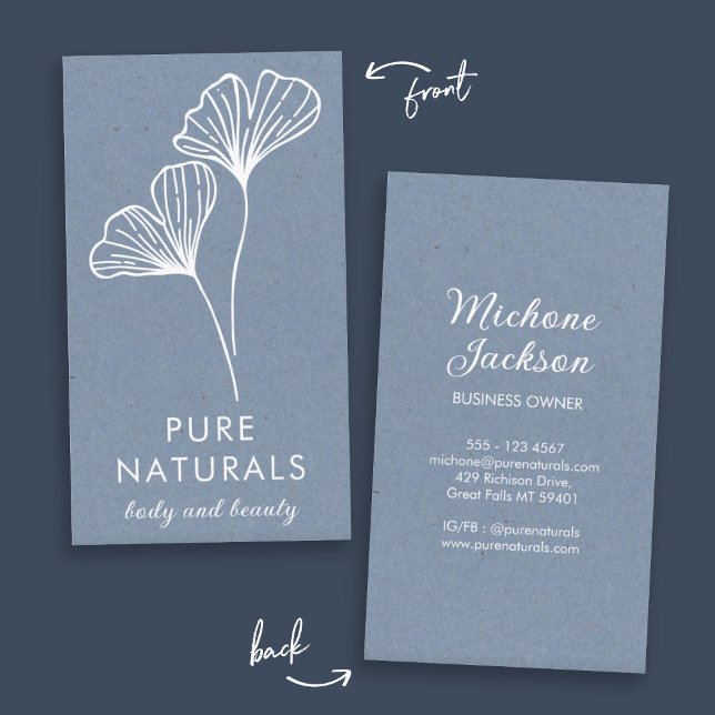 Cartão De Visita Folha Botânica Moderna Simples Folha Neutra Azul M (Simple Modern Botanical Leaf Neutral Blue Modern Business Card)