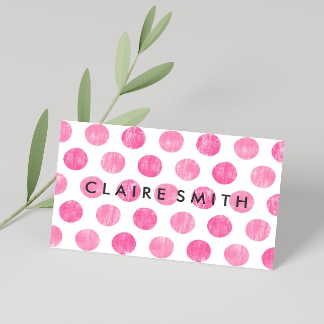 Cartão De Visita Folha de bolinhas de tendência rosa moderna (Modern pink large trendy polka dots pattern bakery business card )