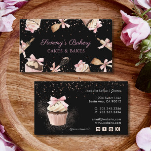Cartão De Visita Folha de Cozinhar e Cupcake de Utensílios Rosa