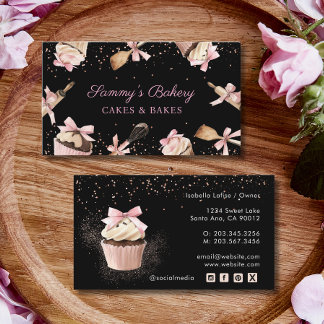Cartão De Visita Folha de Cozinhar e Cupcake de Utensílios Rosa