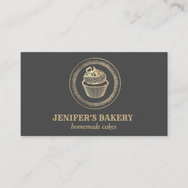 Cartão De Visita Folha de cupcake de folha de ouro tradicional (Frente)