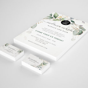 Cartão De Visita Folha de Eucalipto Dourada Elegante com Vegetação