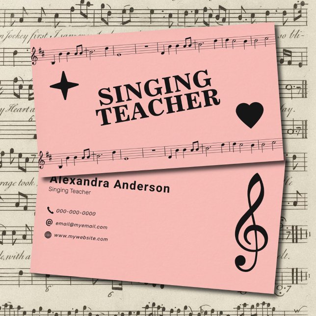 Cartão De Visita Folha de Música - Professora Cantando (Sheet Music - Singing Teacher Business Card)