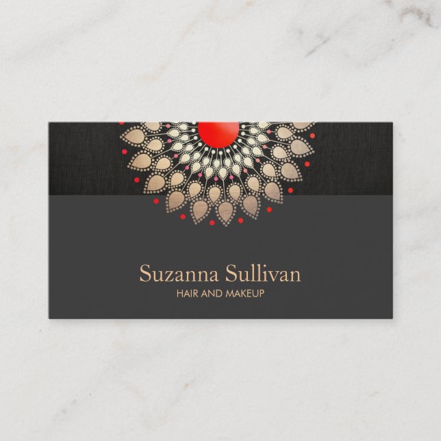 Cartão De Visita Folha de Ouro e Linhagem Negra Vermelha Olhando Co (Frente)