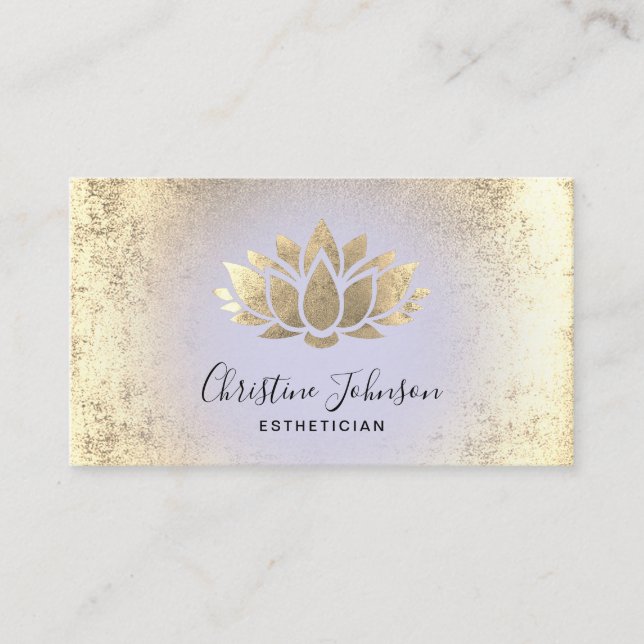 Cartão De Visita folha de ouro falso fundo liloso lilás (Frente)